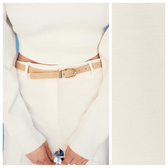 NWT. Zara Ecru Viscose Blend Belted Straight Leg Pants. Size S. - Picture 3 of 11